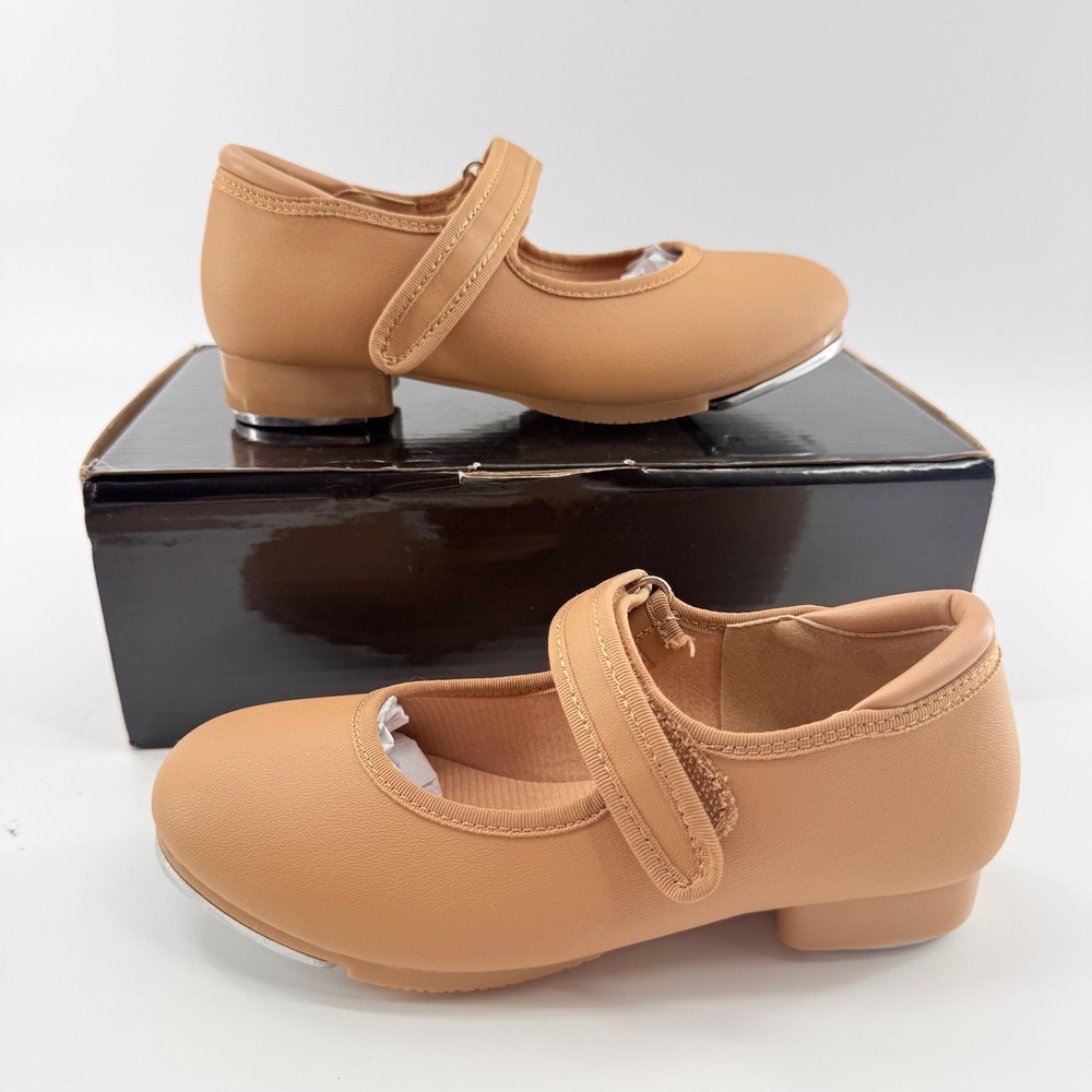 Linodes Kids 13C Tap Shoes Tan Mary Jane Hook Loop Strap Dance Performance